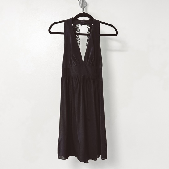 Amanda Uprichard Dresses & Skirts - Amanda Uprichard Ruffle Strap Back V Neck Silk Black Mini Dress Small